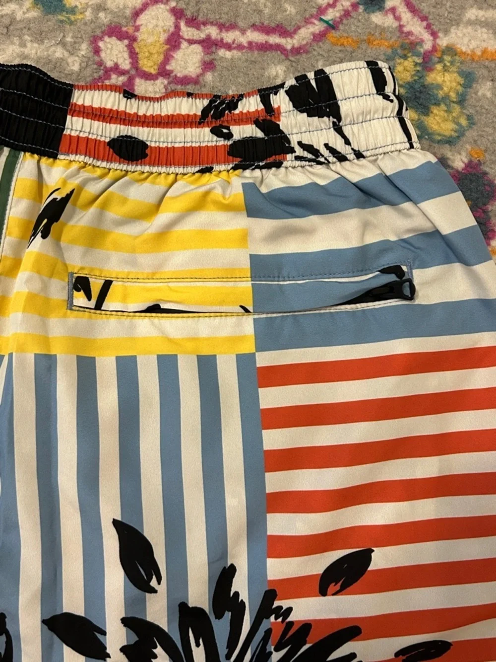 Burberry Floral Plaid Patchwork Printed Multicolor Stripe Swim Trunk Size Medium